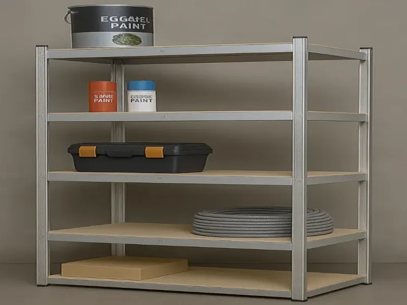 Estantería metálica con estantes MDF